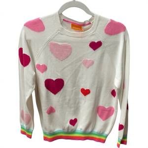 NEW WHISPER women's heart sweater with rainbow trim in ivory